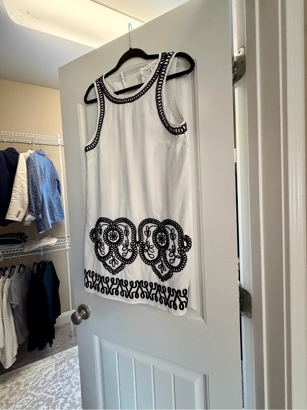 H&M Sleeveless White Dress with Black Embroidered Trim